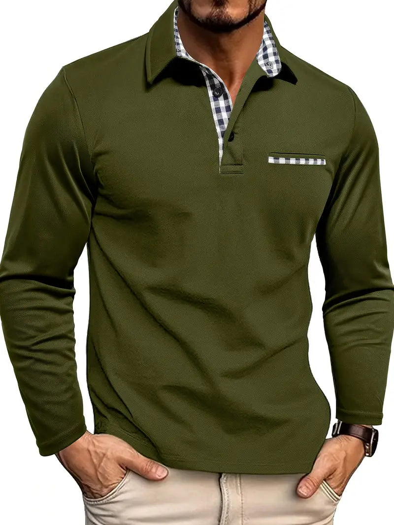Hadley | Men’s Checked-Accent Long-Sleeve Polo Shirt