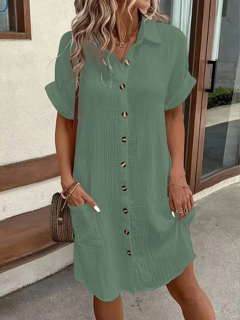 Marlena | Cotton Gauze Button-Front Shirt Dress