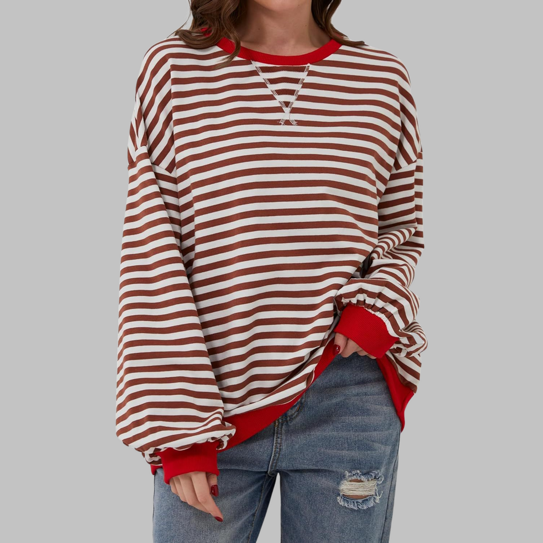 Nomi | Women's Oversized Striped Long Sleeve Crew Neck Sweatshirt