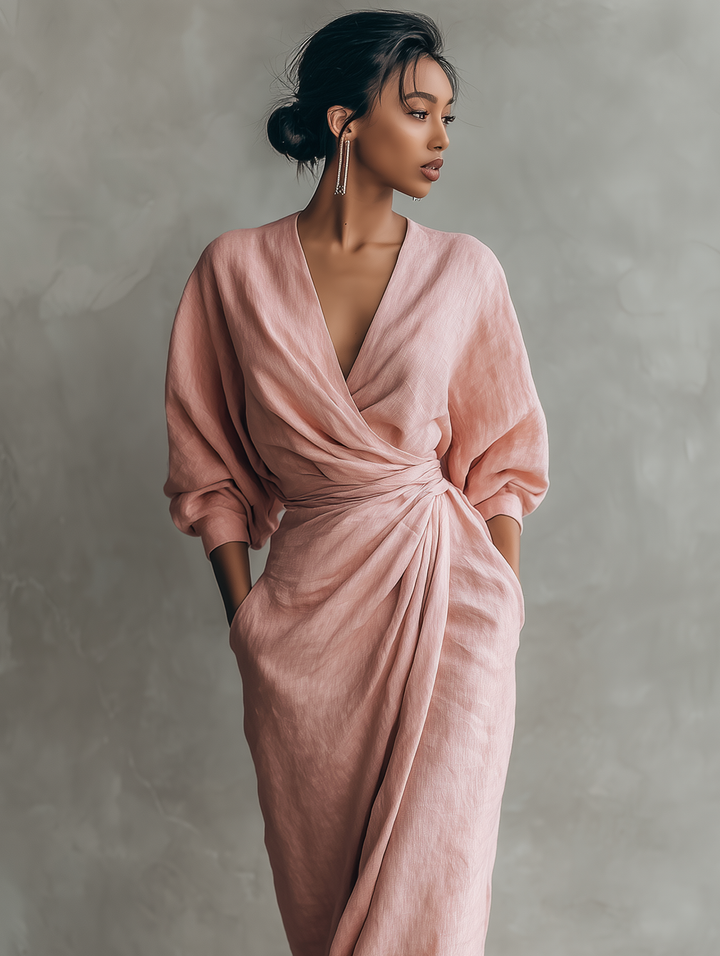 Aurelia | Linen-Look Wrap Maxi Dress