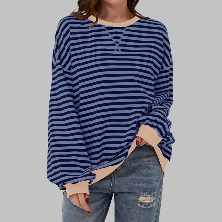 Nomi | Women's Oversized Striped Long Sleeve Crew Neck Sweatshirt