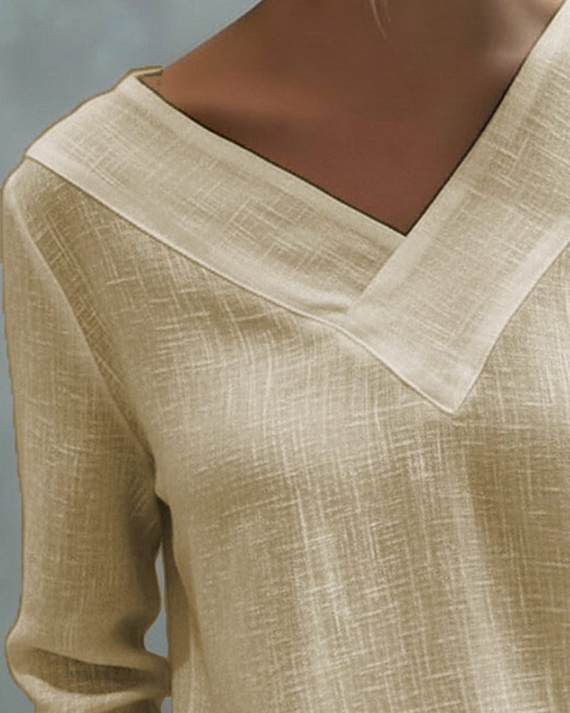 Lola | Women's Asymmetric V-Neck Long Sleeve Linen Look Top