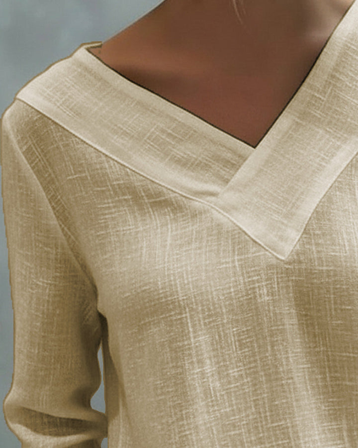 Lola | Women's Asymmetric V-Neck Long Sleeve Linen Look Top