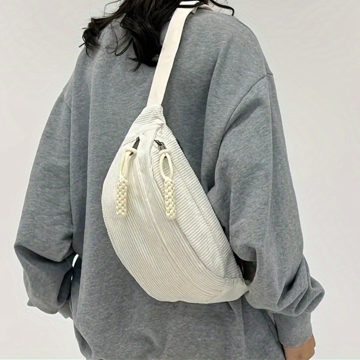 Petra | Corduroy Crescent Shoulder Bag with Adjustable Strap