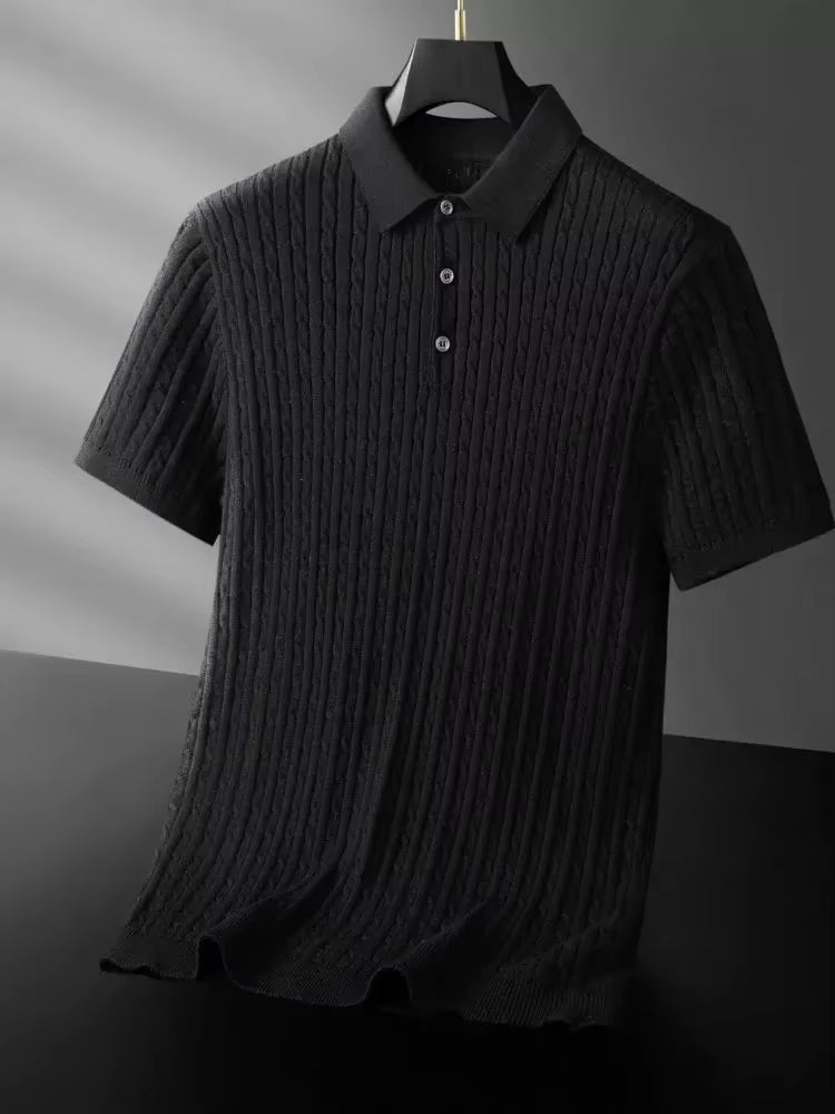 Loric | Men’s Cable-Knit Polo Shirt