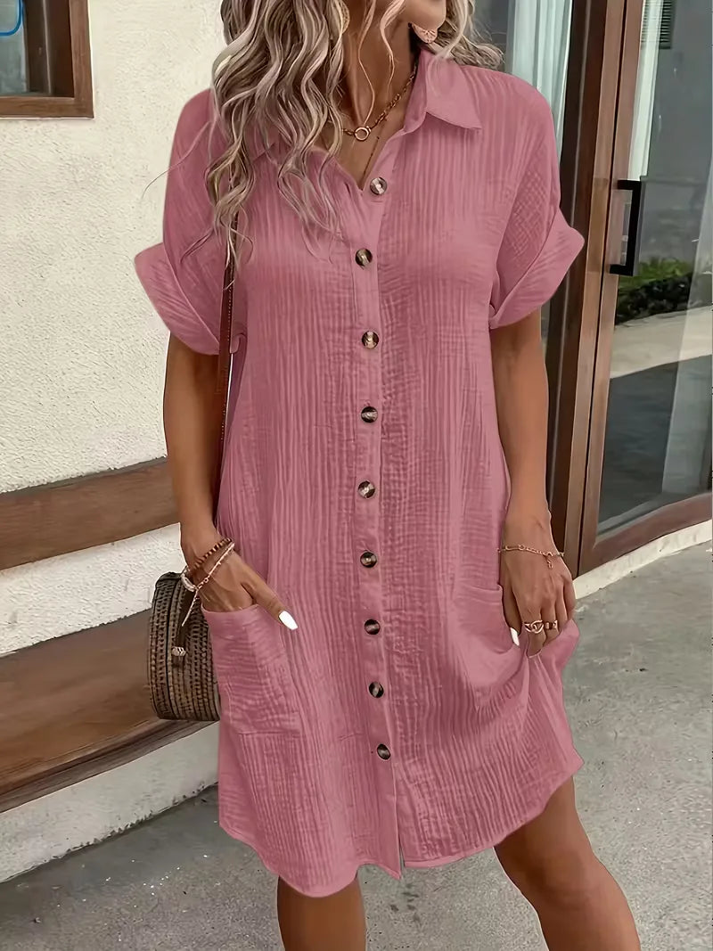 Marlena | Cotton Gauze Button-Front Shirt Dress