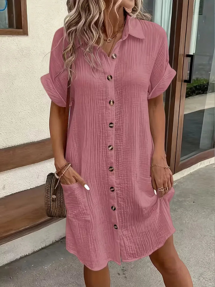 Marlena | Cotton Gauze Button-Front Shirt Dress
