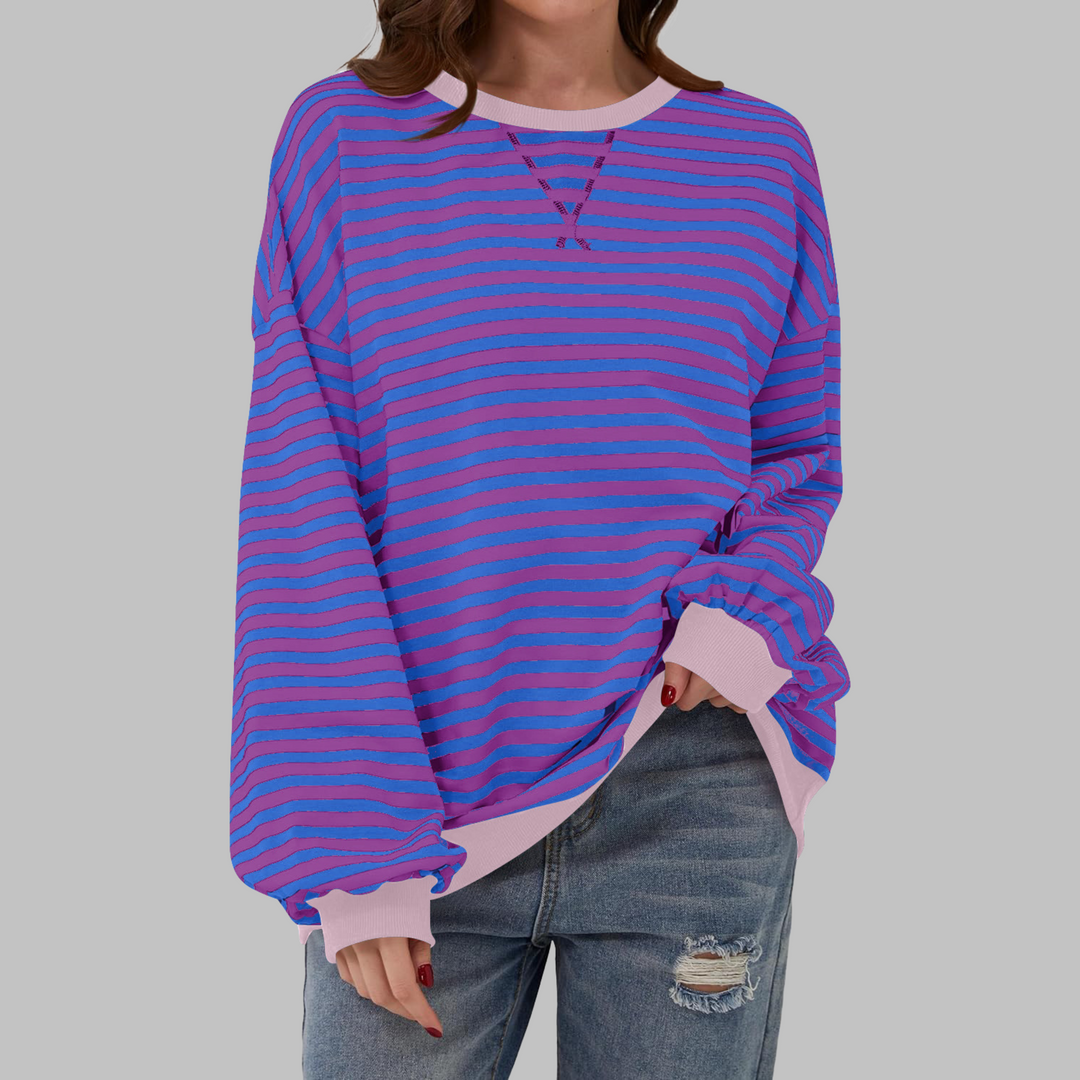 Nomi | Women's Oversized Striped Long Sleeve Crew Neck Sweatshirt