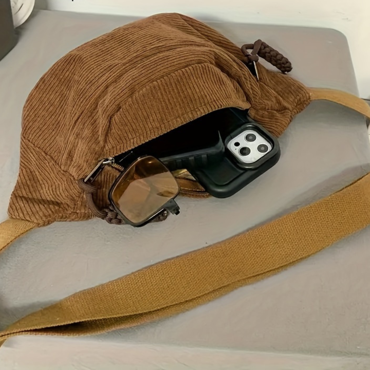 Petra | Corduroy Crescent Shoulder Bag with Adjustable Strap