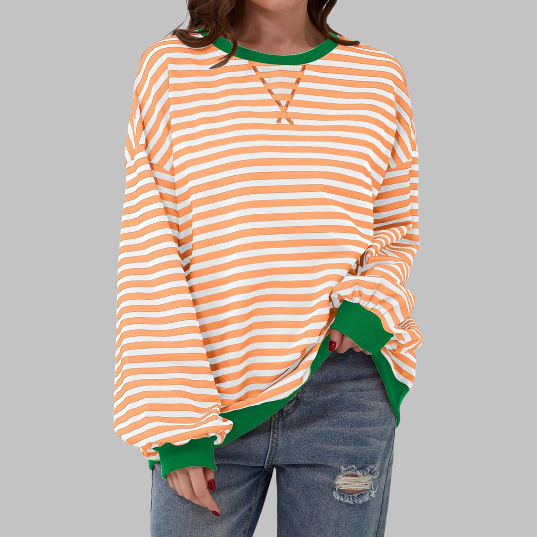 Nomi | Women's Oversized Striped Long Sleeve Crew Neck Sweatshirt