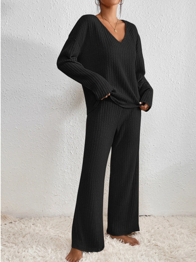 Elodie | Ribbed Knit V-Neck Jumper & Trouser Set