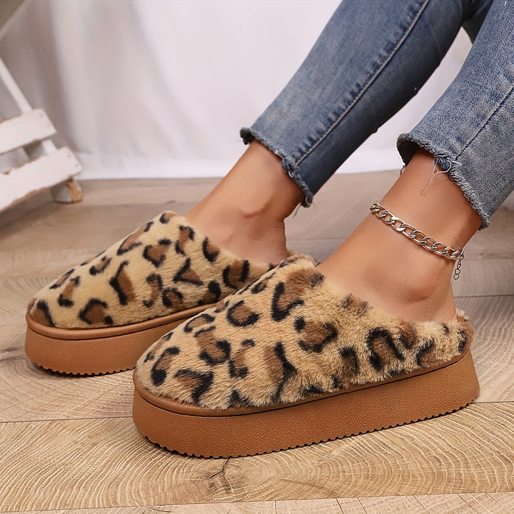 Amelia | Women's Leopard Print Faux Fur Slippers