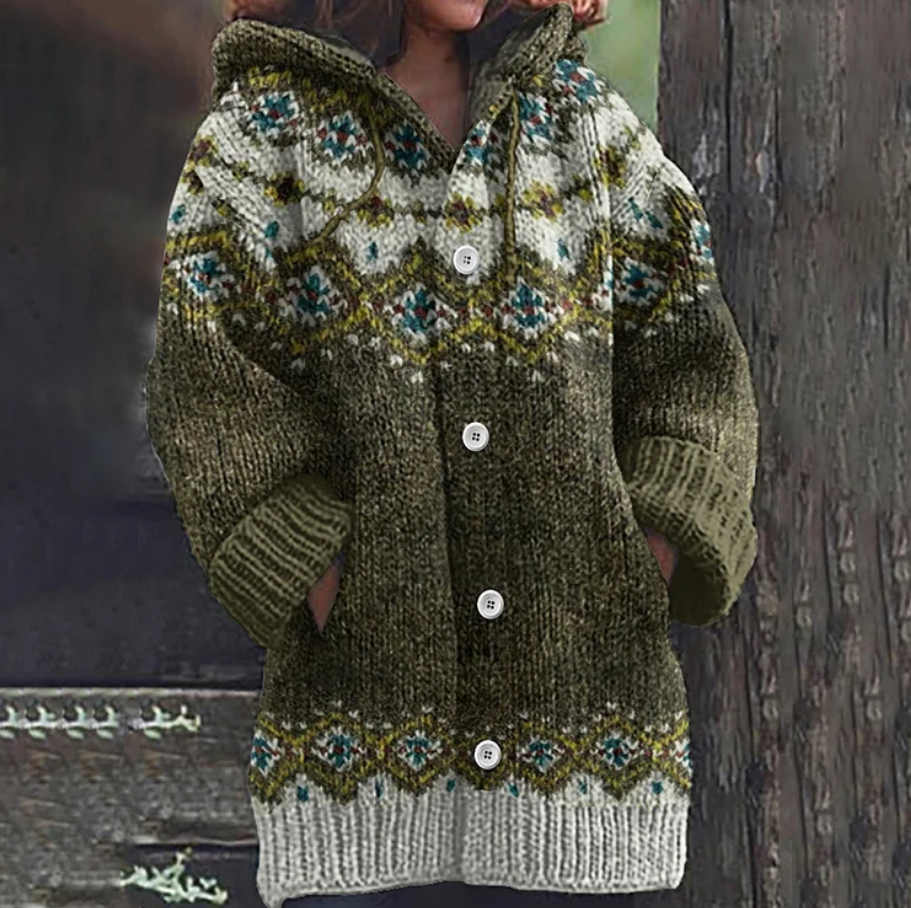 Women's Nordic Hooded Knit Cardigan