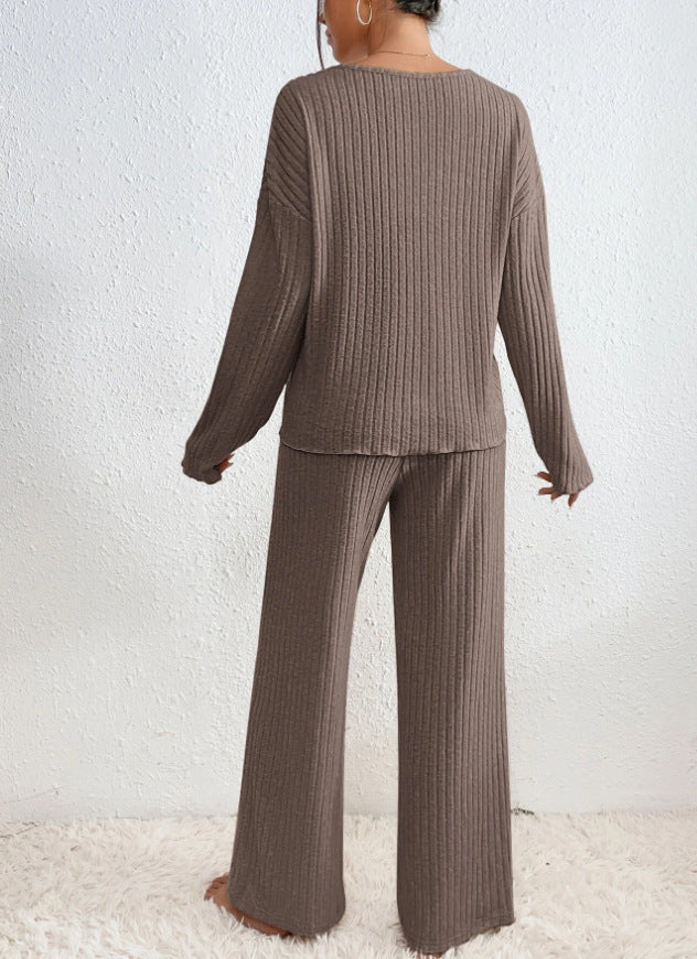 Elodie | Ribbed Knit V-Neck Jumper & Trouser Set