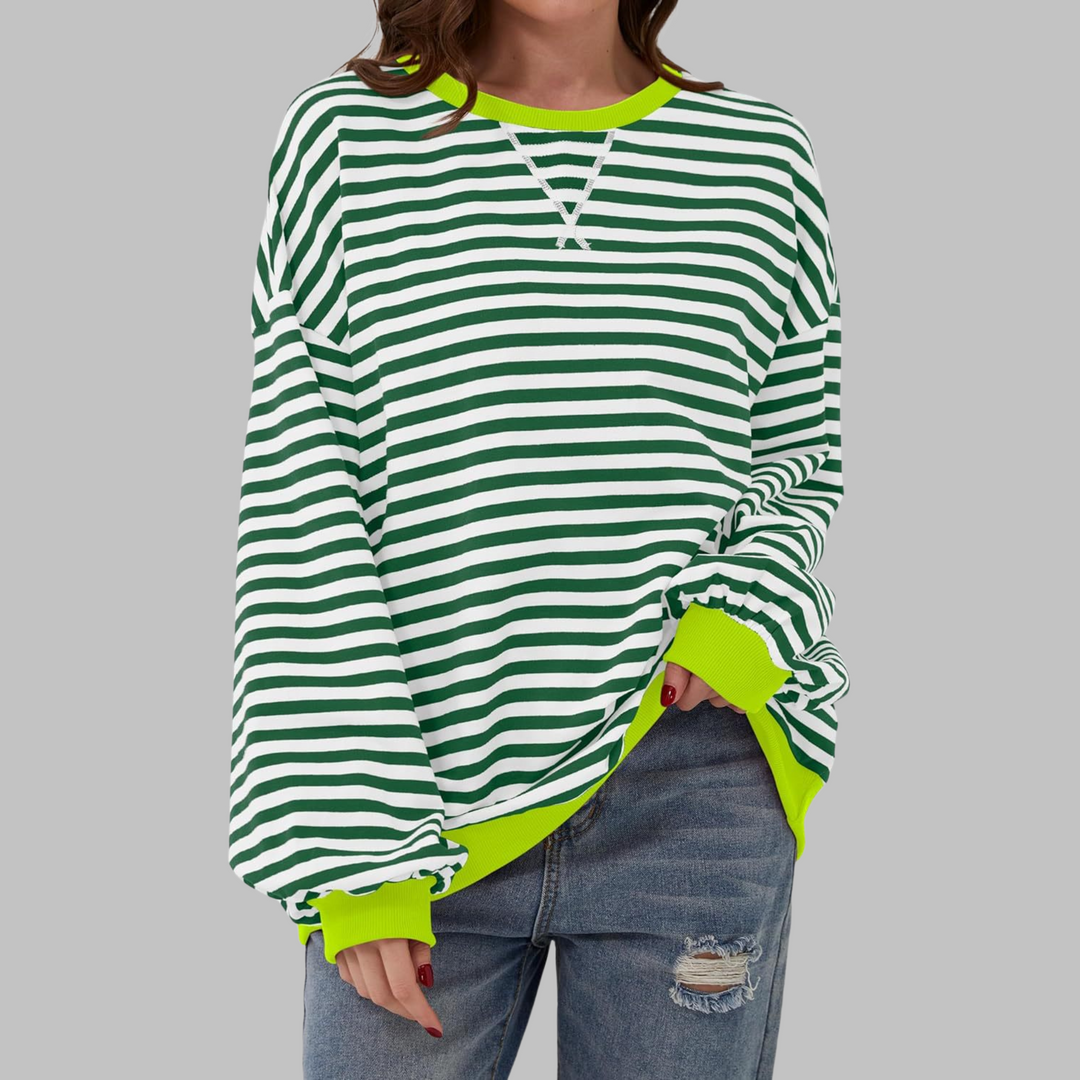 Nomi | Women's Oversized Striped Long Sleeve Crew Neck Sweatshirt