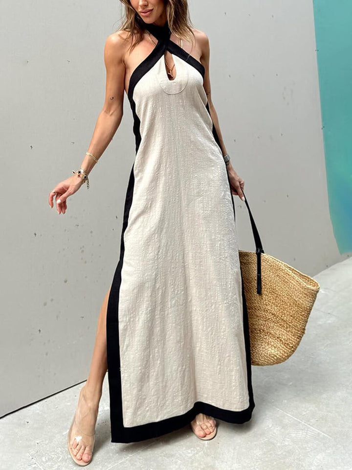 Callista | Colour Block Halter Neck Maxi Dress