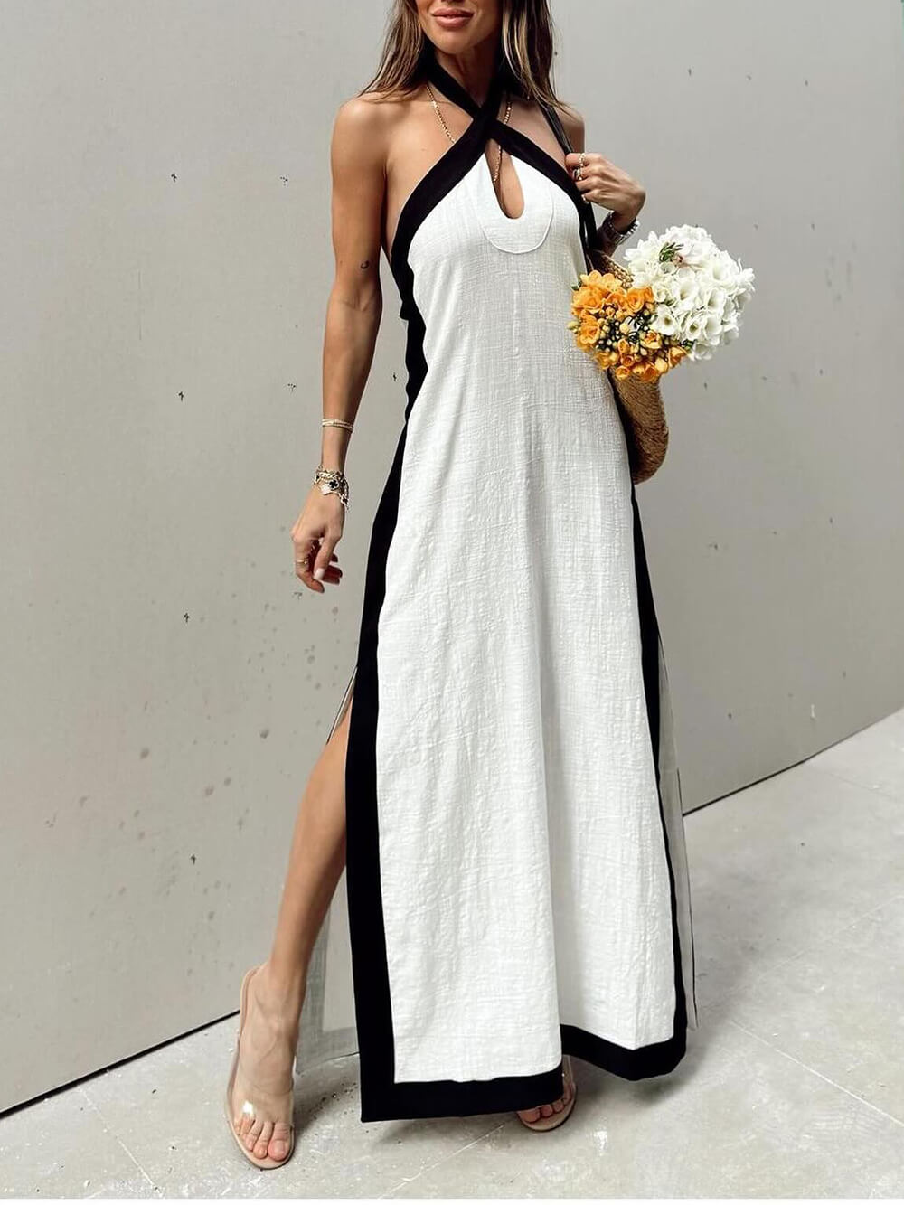 Callista | Colour Block Halter Neck Maxi Dress