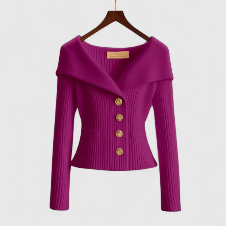 KARIS™ – Off-Shoulder Button Knit Jacket