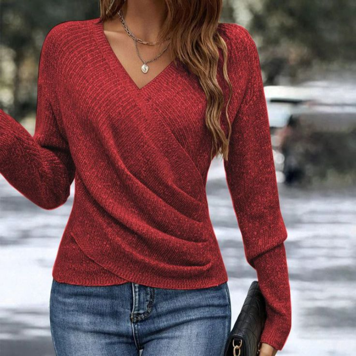 Rose | Women's V-Neck Long Sleeve Fitted Knit Sweater