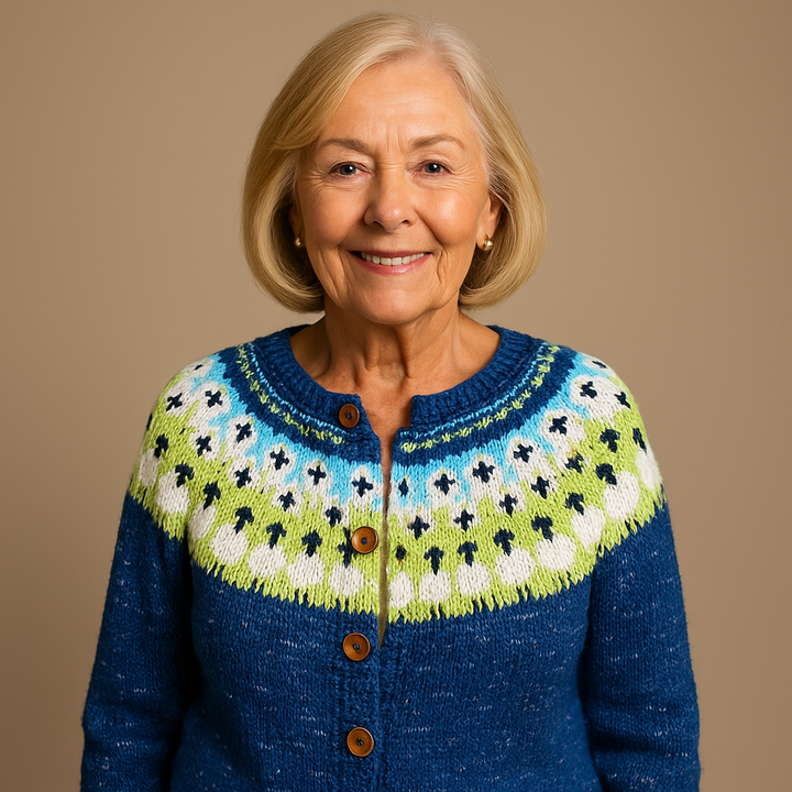 Delphine | Women's Royal Blue Nordic-Pattern Cardigan