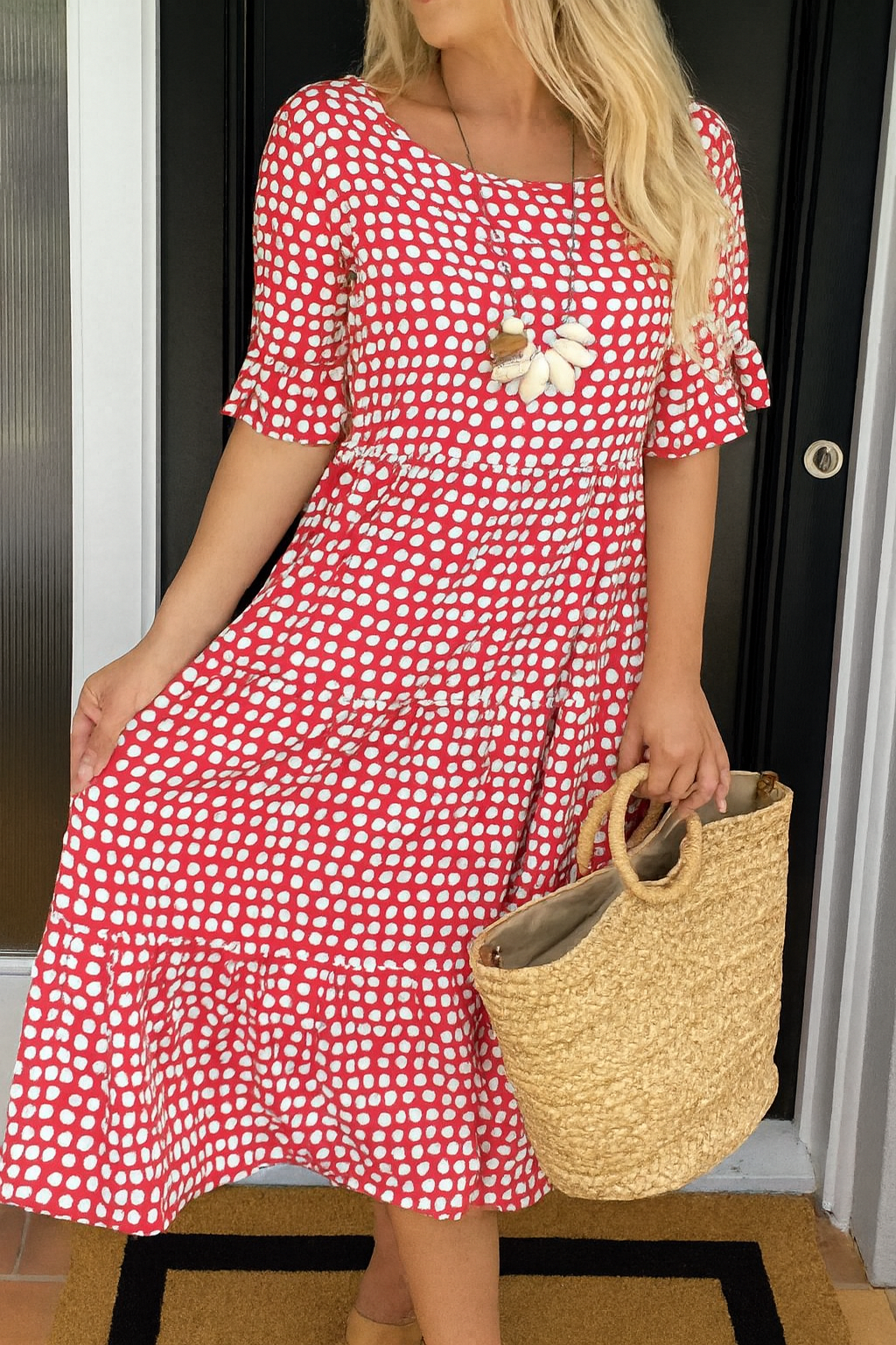 Iris | Sable Polka Dot Midi Dress