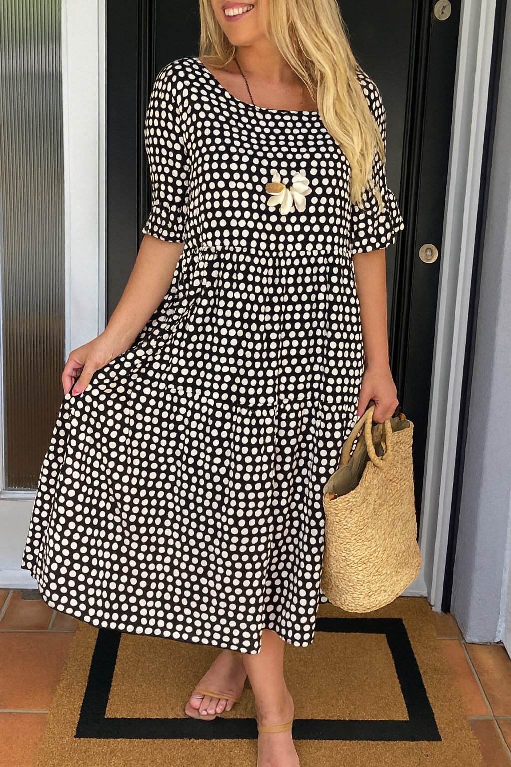 Iris | Sable Polka Dot Midi Dress
