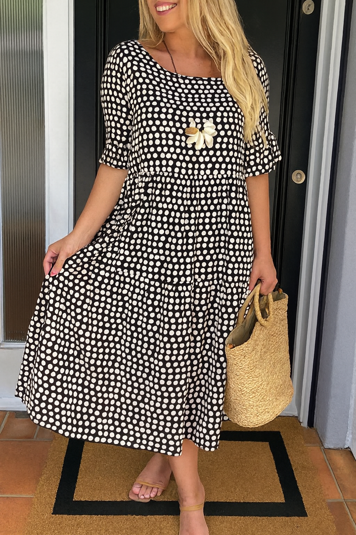 Iris | Sable Polka Dot Midi Dress