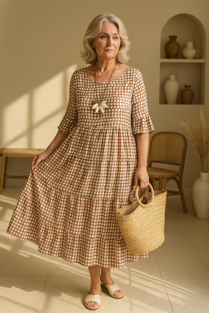 Iris | Sable Polka Dot Midi Dress