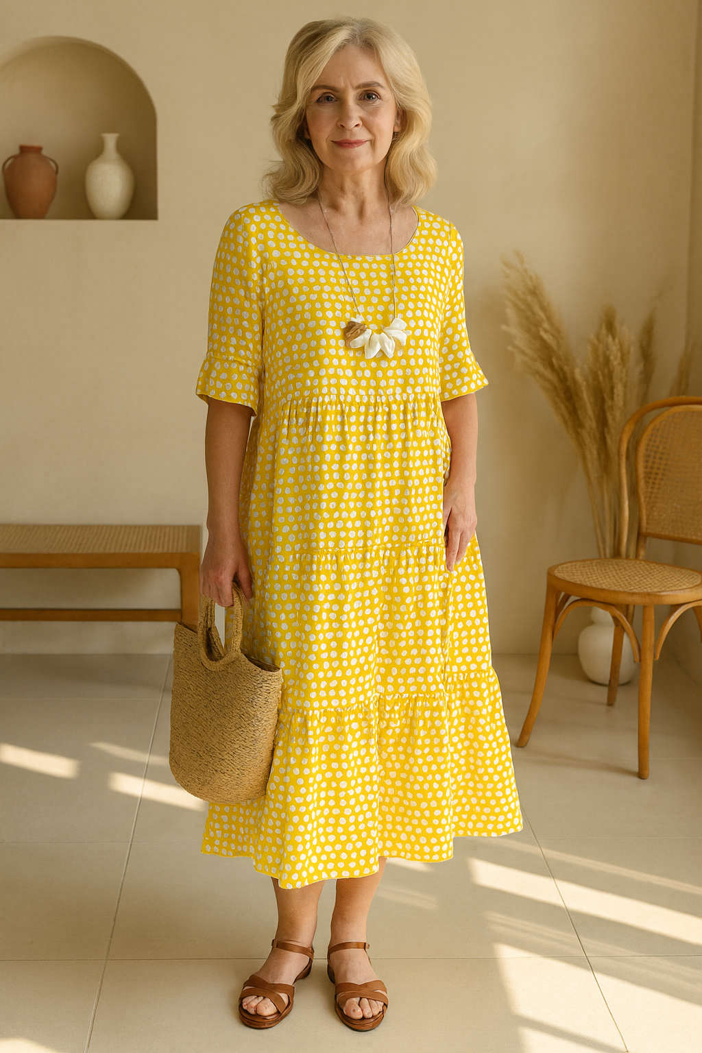 Iris | Sable Polka Dot Midi Dress