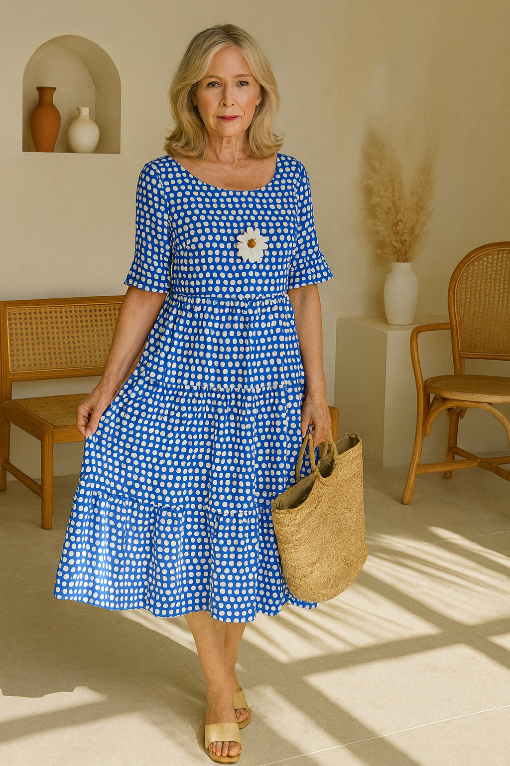 Iris | Sable Polka Dot Midi Dress