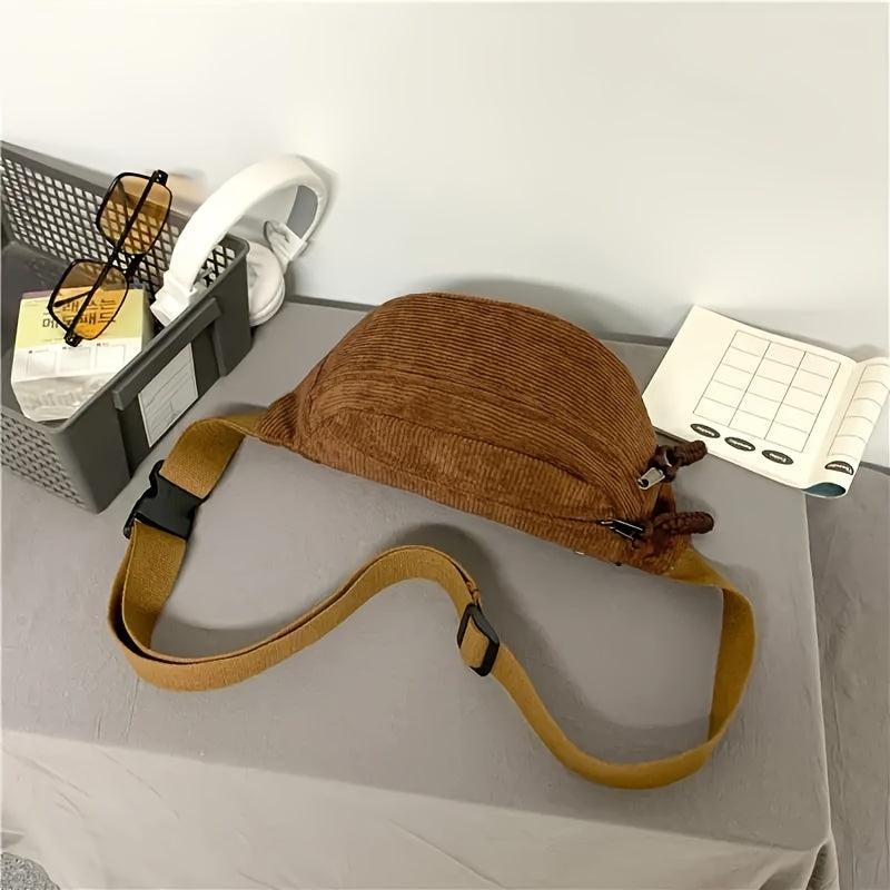 Petra | Corduroy Crescent Shoulder Bag with Adjustable Strap