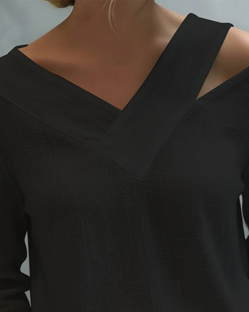Lola | Women's Asymmetric V-Neck Long Sleeve Linen Look Top