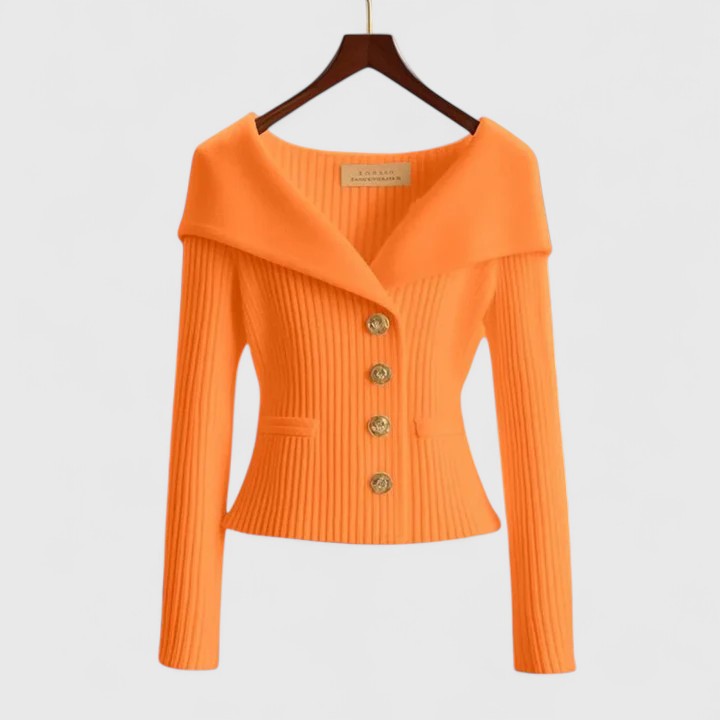 KARIS™ – Off-Shoulder Button Knit Jacket
