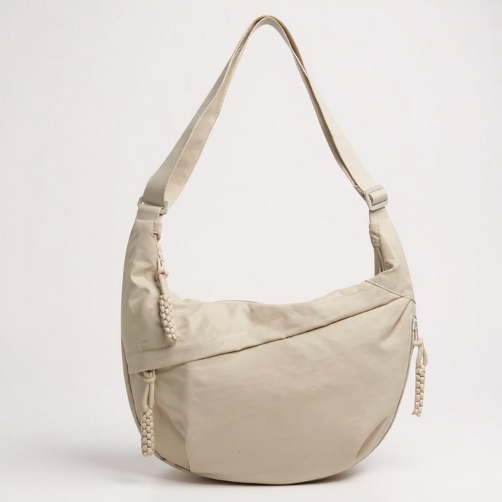 Elena | Beige Crescent Shoulder Bag with Adjustable Strap