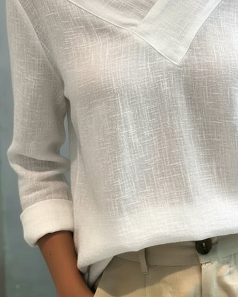 Lola | Women's Asymmetric V-Neck Long Sleeve Linen Look Top