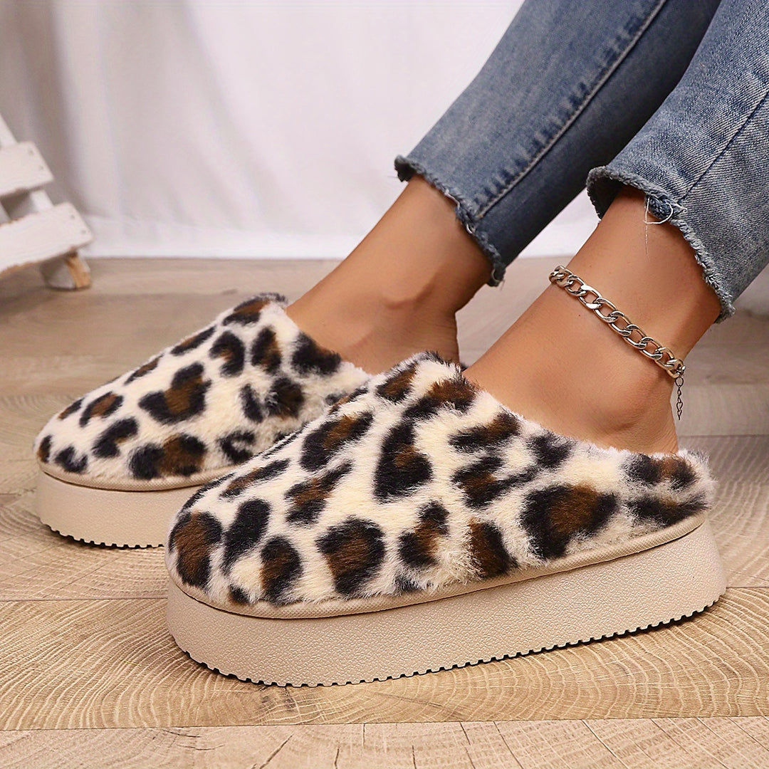 Amelia | Women's Leopard Print Faux Fur Slippers