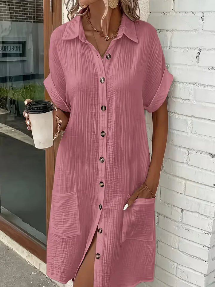 Marlena | Cotton Gauze Button-Front Shirt Dress