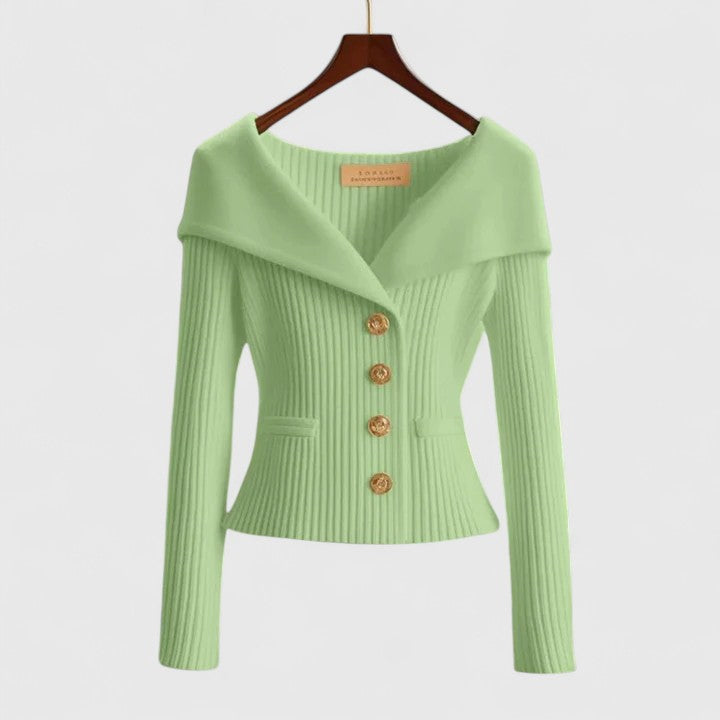 KARIS™ – Off-Shoulder Button Knit Jacket
