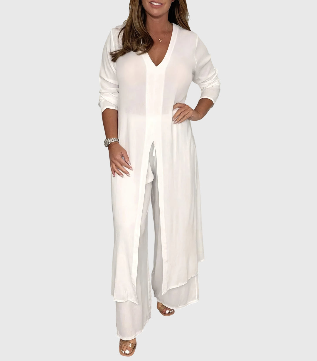 Noemi | Open-Front Cardigan & Wide-Leg Trouser Set