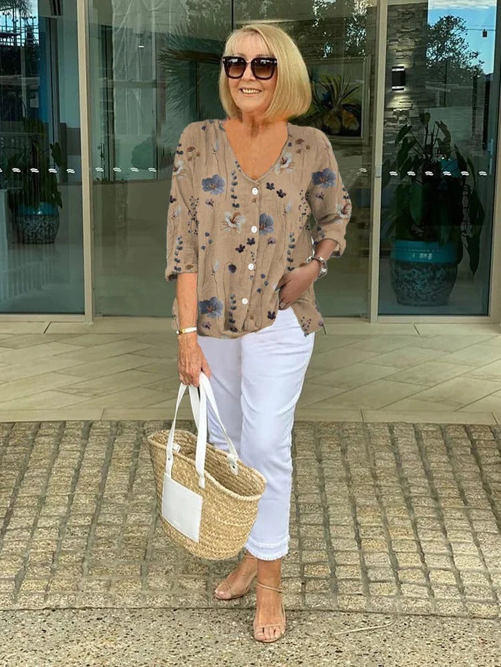 Lucinda | Women’s Floral Button-Up Drape Blouse