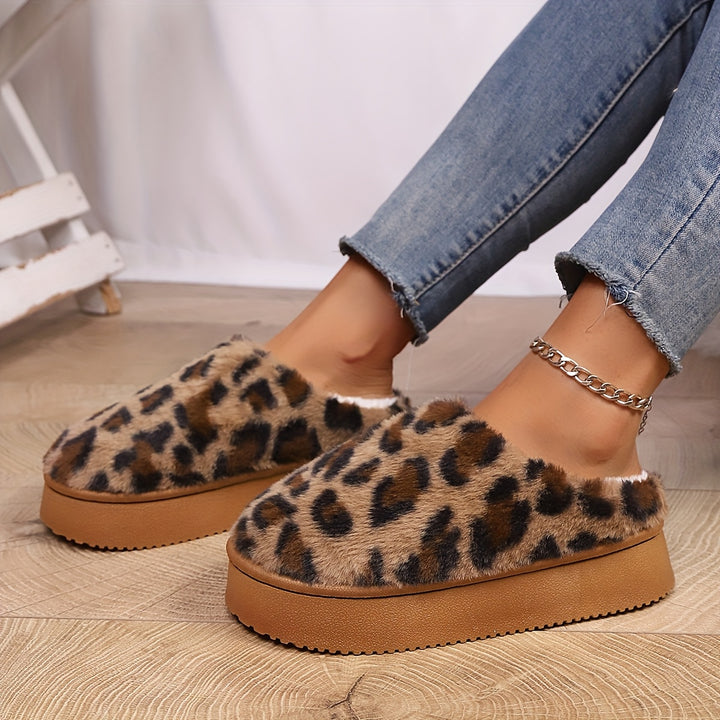 Amelia | Women's Leopard Print Faux Fur Slippers