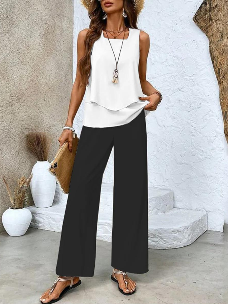 Liora | Layered Top & Wide-Leg Trouser Set