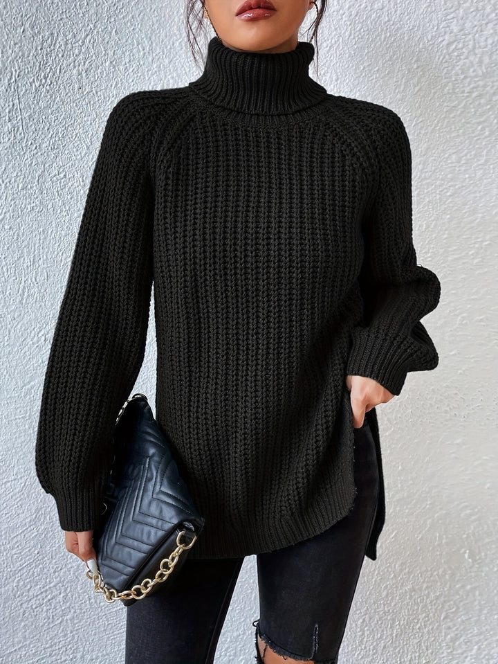 Marlowe | High-Neck Slit-Hem Ribbed Jumper