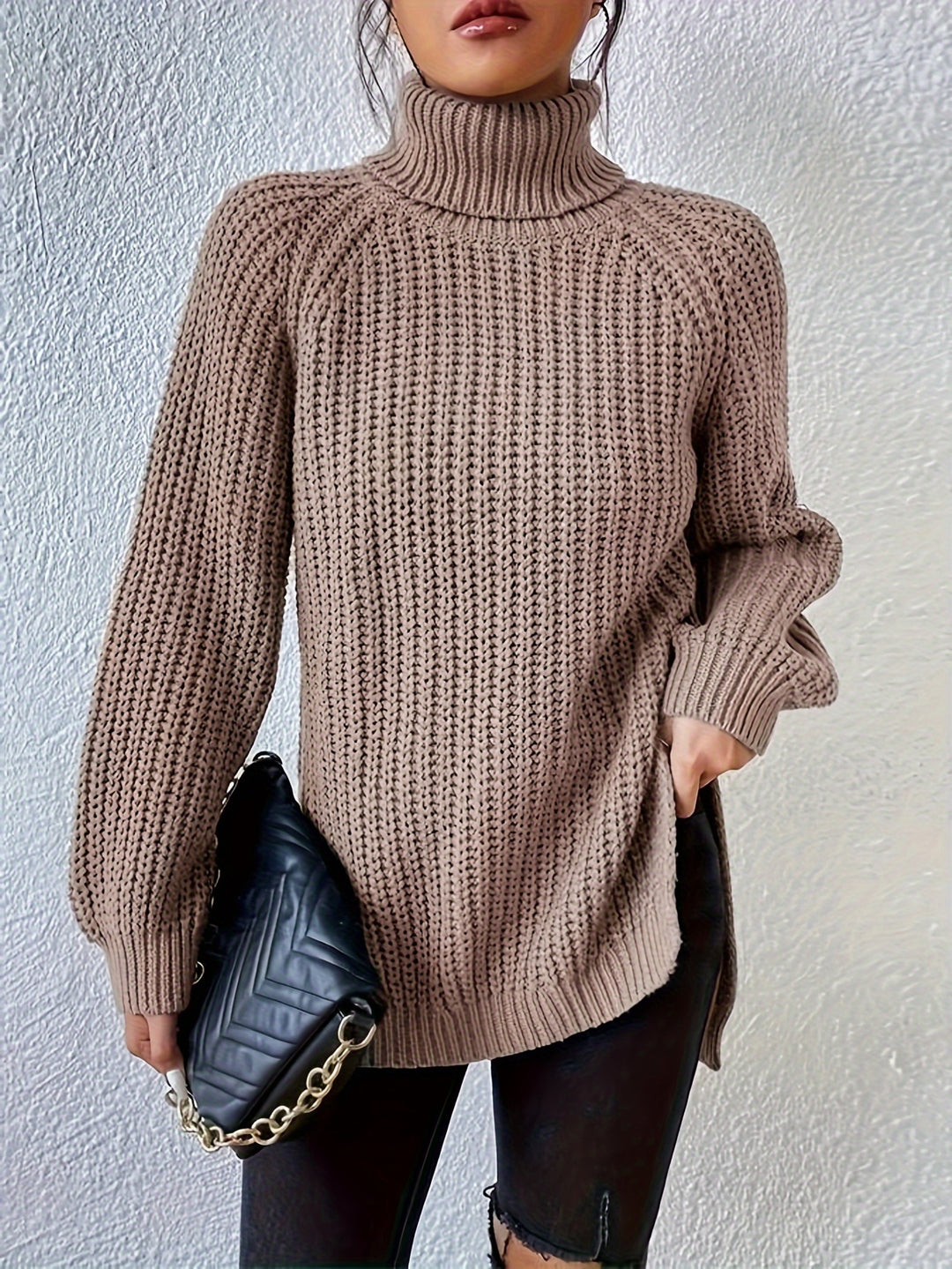 Marlowe | High-Neck Slit-Hem Ribbed Jumper
