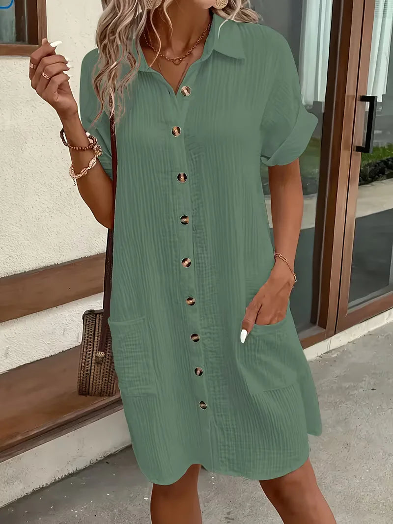 Marlena | Cotton Gauze Button-Front Shirt Dress