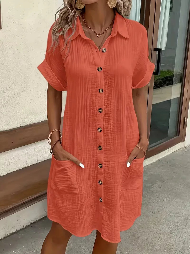 Marlena | Cotton Gauze Button-Front Shirt Dress