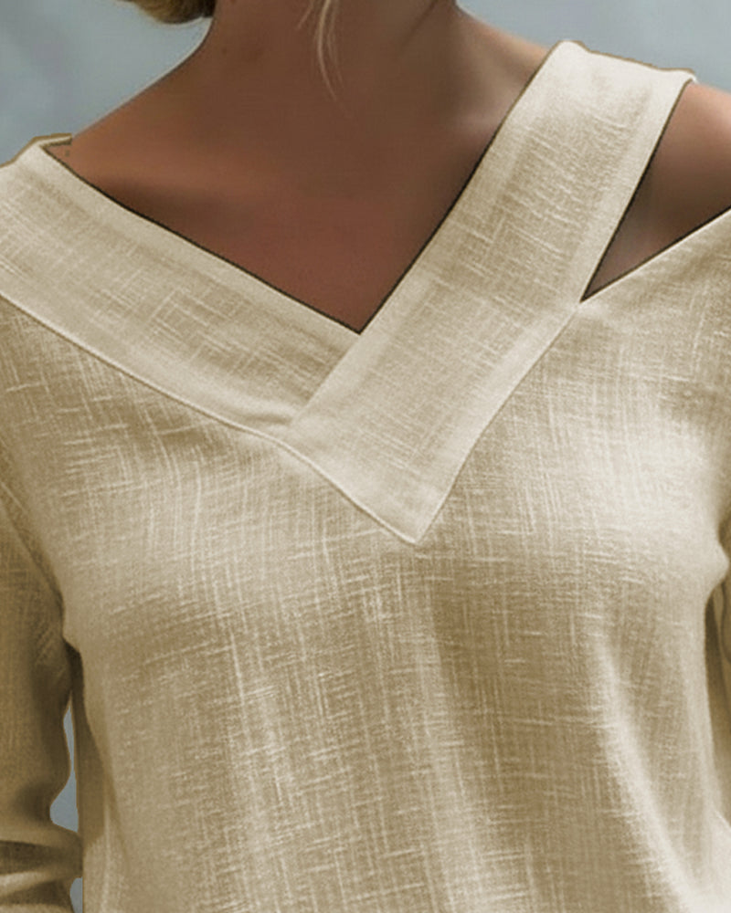 Lola | Women's Asymmetric V-Neck Long Sleeve Linen Look Top