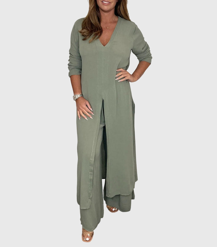 Noemi | Open-Front Cardigan & Wide-Leg Trouser Set