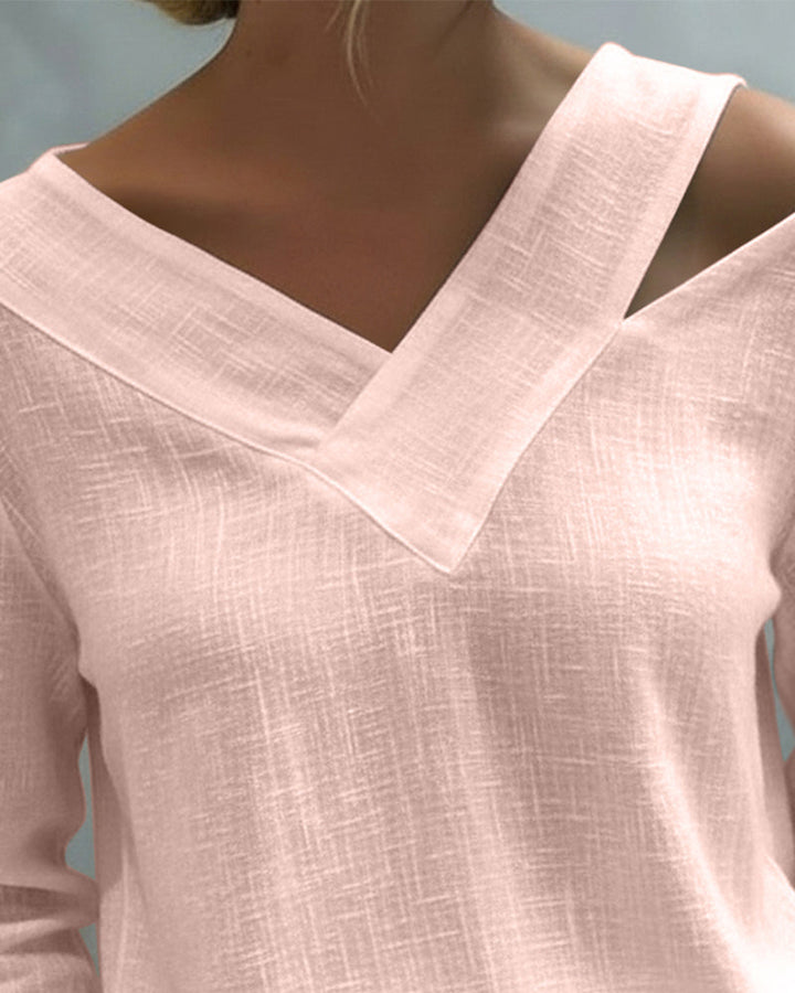 Lola | Women's Asymmetric V-Neck Long Sleeve Linen Look Top