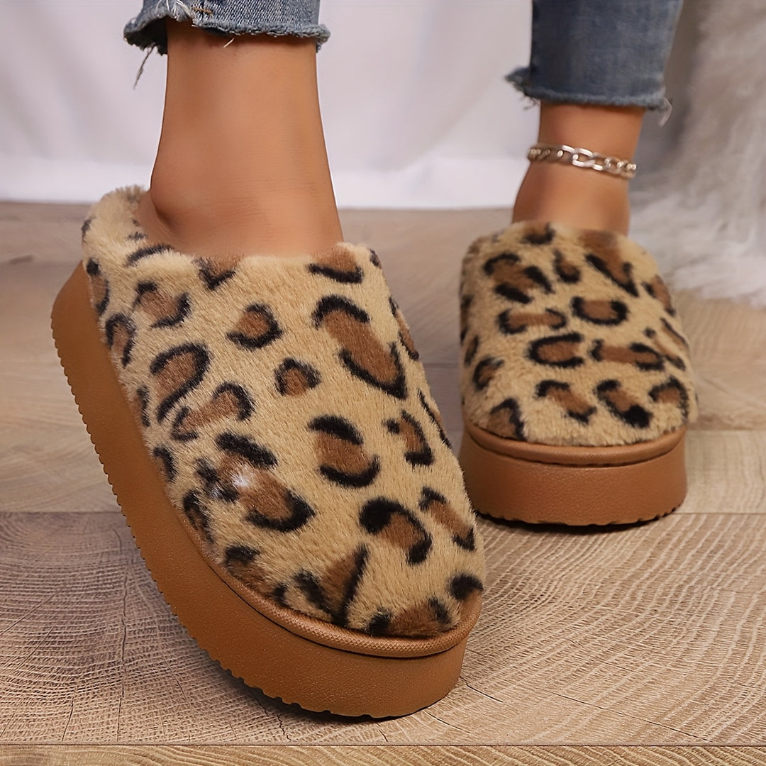Amelia | Women's Leopard Print Faux Fur Slippers